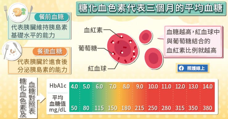 糖化血色素代表三個月來的平均血糖值