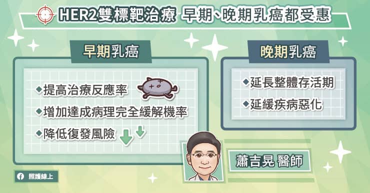 ER2雙標靶治療,早期、晚期乳癌都受惠