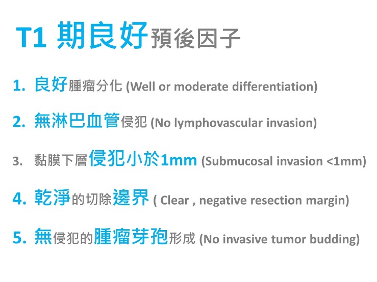 T1大腸直腸癌的良好預後因子