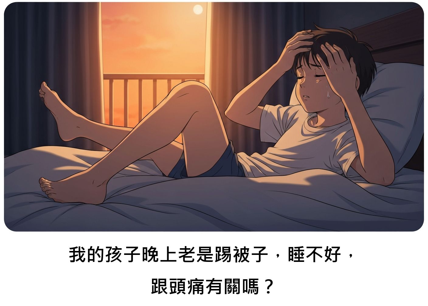 我的孩子晚上老是踢被子，睡不好，跟頭痛有關嗎？