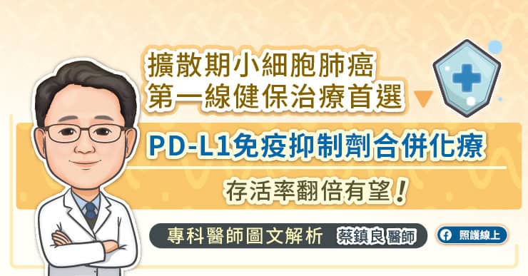 擴散期小細胞肺癌第一線健保治療首選:PD-L1免疫抑制劑合併化療存活率翻倍有望!專科醫師圖文解析